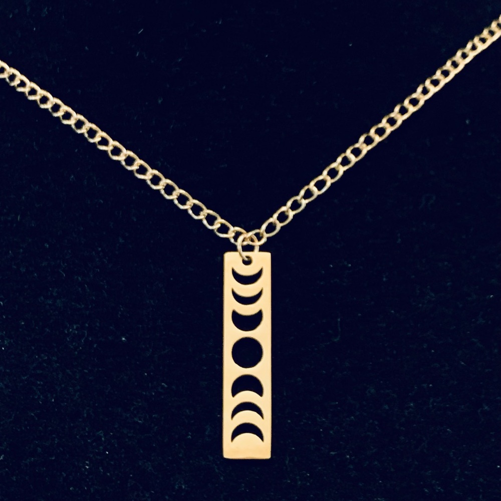 Moon Phases gold bar necklace